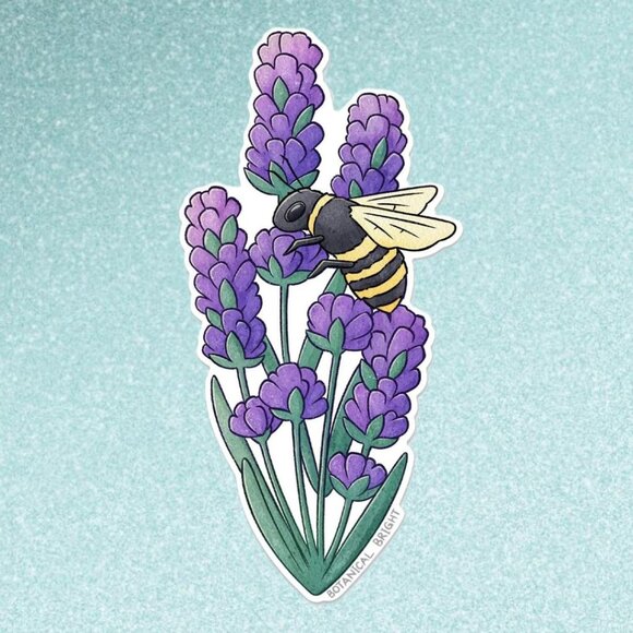 3 for $15 - Bee and Lavender Flower Sticker - Waterproof Vinyl‎ Nature Decal - Picture 1 of 7